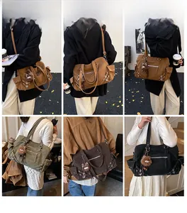 Detailed views of high-capacity tote bags in various colors with cute bear pendants
