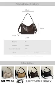 Paramètres de taille détaillés et affichage couleur du grand sac cabas en similicuir
