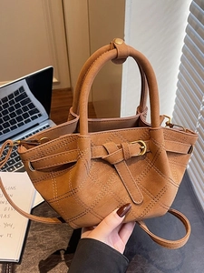 Vintage Frosted PU Leder Eimertasche Für Damen Große Kapazität Rautenmuster Umhängetasche Schultertasche Mit Metallschnalle Lässig Alltag Tote