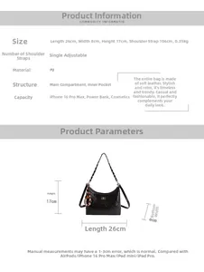 Quilted black PU leather bag dimensions 26x8x17cm with adjustable shoulder strap
