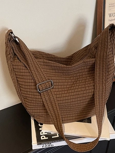 Women Large Capacity Plaid Canvas Crossbody Bag Vintage Hobo Dumpling Shoulder Bag With Adjustable Strap Casual Travel Tote Bag