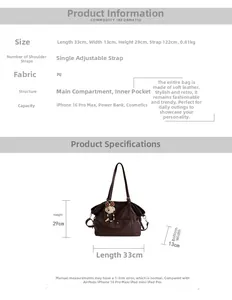 Detailed view of dark brown PU leather tote bag with precise dimensions and specifications