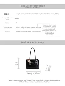 Size chart showing large vintage PU leather tote bag dimensions 35x9x24cm with strap