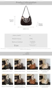 Detailed size chart and specifications for the versatile large capacity PU shoulder bag