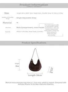 Spécifications de taille du sac fourre-tout en PU marron, dimensions 38x10x28cm et sangle