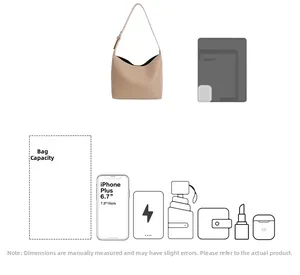 Guía detallada de capacidad para bolso de hombro beige de PU con textura de grano