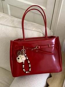 Women Large Capacity Glossy PU Leather Tote Bag Vintage Minimalist Shoulder Underarm Bag With Puppy Charm Fashion Commute Handbag