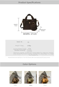 Detailed size chart for the retro PU bucket bag with main and small pouch dimensions