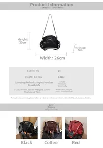 Detailed size chart for the crocodile pattern PU bag with dimensions and color options