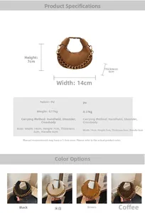 Mini sac croissant avec grosse chaîne dorée, détails de taille 14x7x6cm et texture cuir PU
