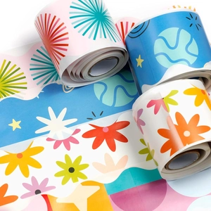 Colorful decorative border stickers with fireworks and starry patterns for bulletin boards