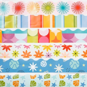 Scalloped Bulletin Board Border Stickers Cartoon Geometric Floral Starry Sky Sea Classroom Wall Decoration Adhesive Border Trim