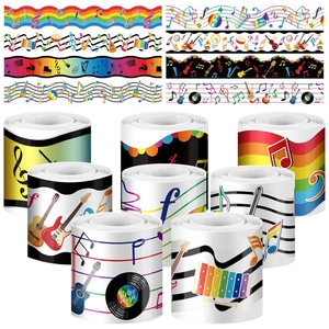 Music Theme Bulletin Board Border Stickers Rainbow Staff Musical Instruments Scalloped Edge For Classroom School Notice Board Decoration