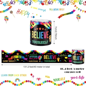 Rainbow motivational classroom bulletin board border roll set for school decoration