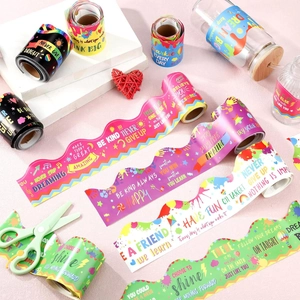 Rainbow heart and balloon patterned bulletin board border stickers with motivational quotes