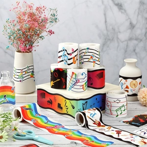 Rainbow music bulletin board border stickers with notes and instruments for classroom decor