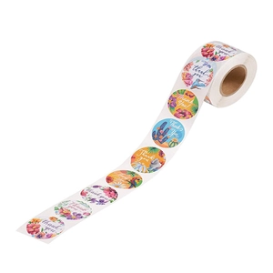 Roll of 8 assorted floral and animal Thank You stickers for gift sealing and decoration