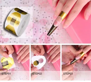 Moldes de herradura dorados para uñas con guía de escala para extensiones de gel