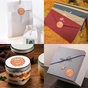 Orange round handmade label stickers for gift packaging and bakery box decoration
