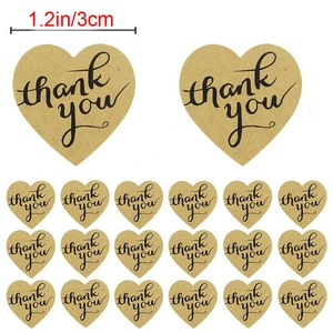 Brown heart-shaped kraft thank you sealing stickers with 1.2-inch diameter size display