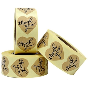 Heart Shaped Thank You Stickers Kraft Paper Sealing Labels For Gift Wrapping Envelopes Wedding Party Supplies Hand Drawn Style