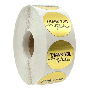 Etichette Adesive Tonde in Foglia Oro Con Scritta Grazie per L'acquisto Sigilli per Buste Commerciali Regali Decorazioni Imballaggio