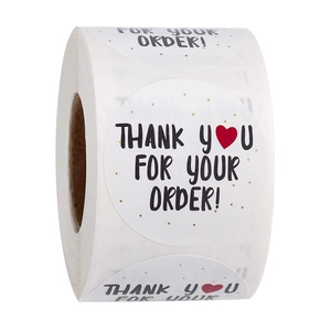 Round Thank You For Your Order Adhesive Stickers White Labels With Red Heart Gold Polka Dots For Gift Packaging Sealing