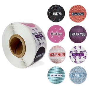 Round Thank You Stickers Eight Designs Floral Geometric Multicolor Self-Adhesive Decorative Labels For Gift Packaging Sealing Craft Decoration