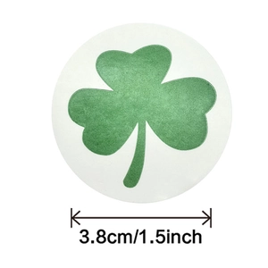 Detailed view of shamrock sticker with 1.5 inch diameter for St. Patrick's Day decor