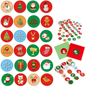 Christmas sticker roll set featuring snowman, reindeer, and Santa designs on envelopes