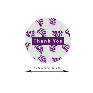 2.5cm Thank You sealing stickers with purple leaf design for gift wrapping and packaging