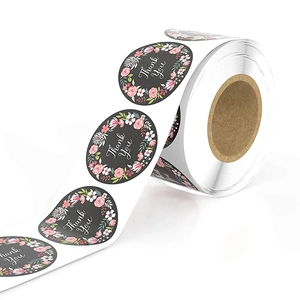 Floral Thank You Adhesive Labels Decorative Round Stickers For Wedding Party Gift Sealing Business Packaging Stationery Supplies