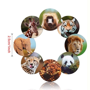 Set of 8 animal photo stickers including panda and lion with 1 inch diameter