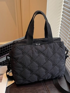 Women Fashion Large Capacity Quilted Diamond Lattice Bag Elegant Bow Embroidery Fabric Handbag Crossbody Tote Bag