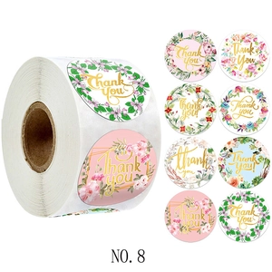 Detail showing 8 floral design Thank You stickers for gift wrapping and envelopes