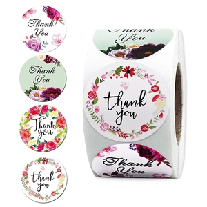 Autocollants de Remerciement Couronne Florale Étiquettes de Scellage Auto-adhésives Rondes pour Emballage Cadeau Décor Enveloppe
