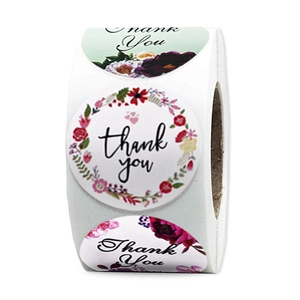 Rouleau de stickers Thank You avec quatre motifs floraux pour sceller les enveloppes