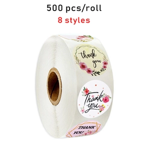 Rolle mit 500 Blumen-Dankesaufklebern in 8 Designs für Geschenkverpackungen und Siegel