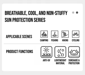 Graphique des fonctions de la veste solaire montrant la protection UV et le tissu léger.