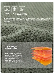 Close-up of military green waffle fleece fabric with C4 moisture-wicking structure