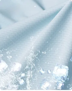 Macro detail of breathable ice silk fabric with cooling ice elements and mesh texture