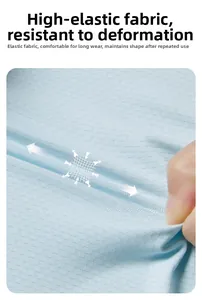 Close-up of light blue high-elastic mesh fabric showing stretchability and texture