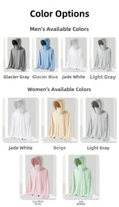 Vestes de protection solaire UPF 50+ déclinées en plusieurs couleurs avec capuches