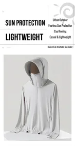 Detail view of lightweight sun protection hoodie with face mask and thumbhole sleeves