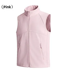 Detail of pink sports vest featuring a high collar with laser-cut breathability holes