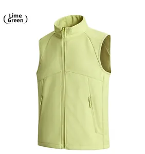 Fruit Green outdoor vest featuring laser-cut ventilation on the collar and dual zip pockets