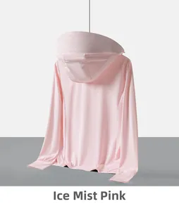 Vue détaillée de la veste de protection solaire rose brume avec maille respirante