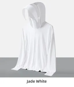 Veste protection solaire blanc jade UPF50+ avec masque facial et passe-pouces