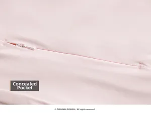 Detail of breathable pink sun protection jacket with hidden pocket and mini zipper
