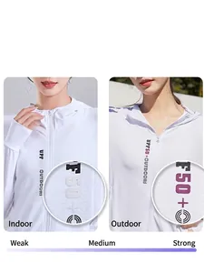 White UPF 50+ ice silk sun protection jacket with UV sensitive color changing logo details